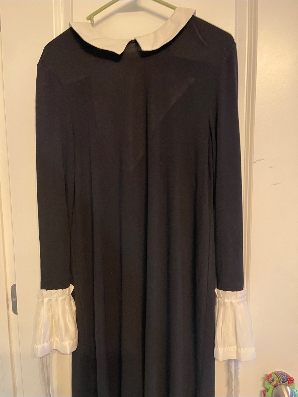 Sugarlips Black Long-Sleeve Dress with White Peter Pan Collar and Cuff Ruffles